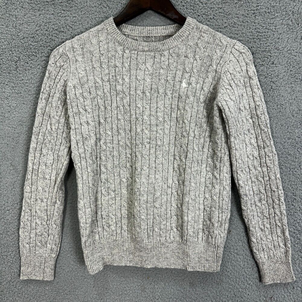 Jack Will sweater UK 10/US 6 gray cableknit pullover tinsbury extra fine merino